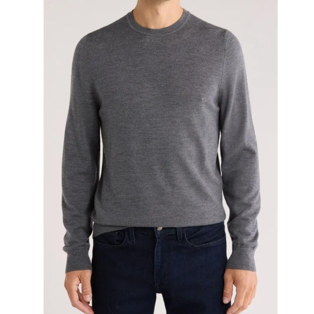 Nordstrom Sz L Merino Wool Sweater Gray Classic Preppy Office Minimalist Basic